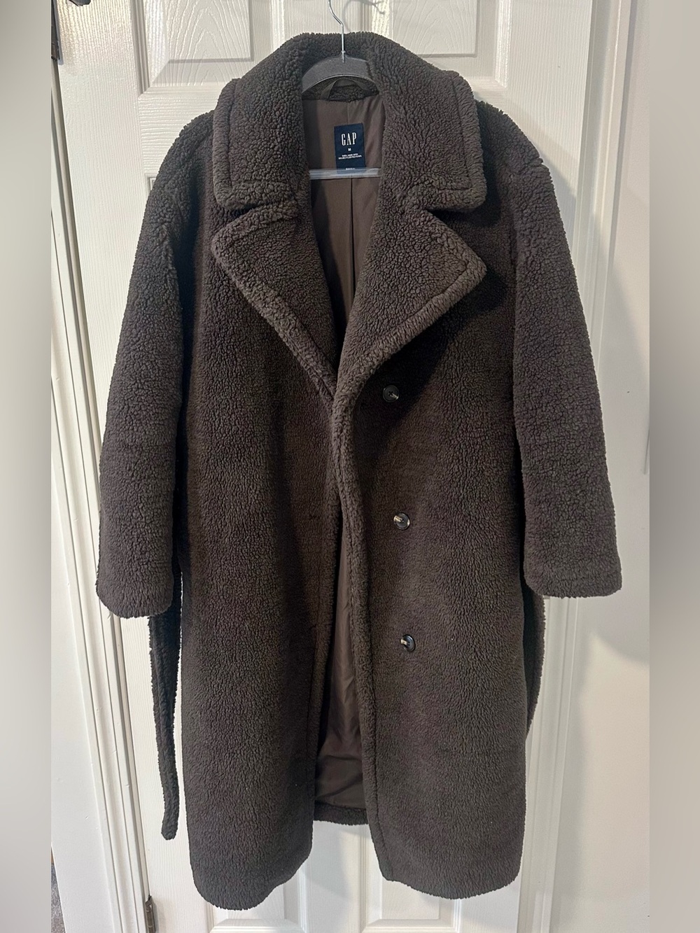 GAP Womens Teddy Trench Coat in Dark Brown With Tie